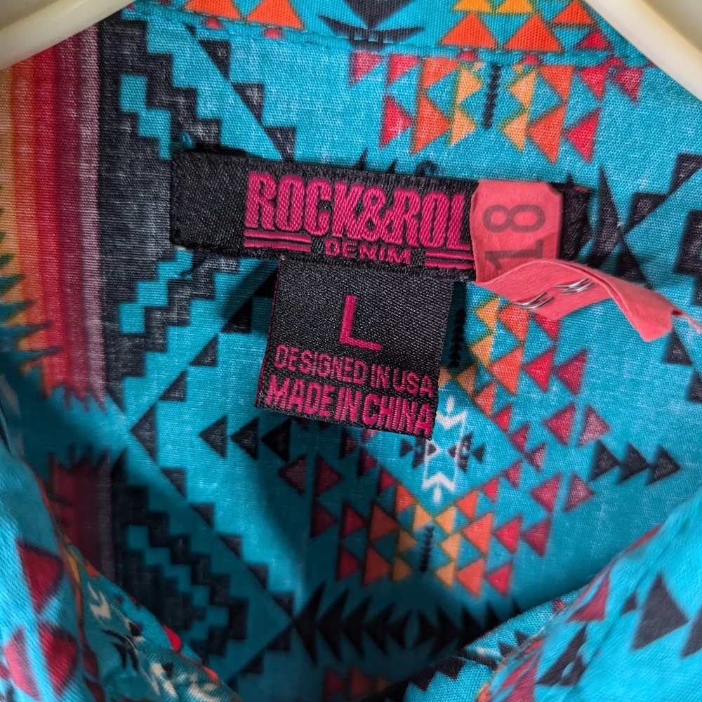 Western Shirt Kids L Unisex Southwestern Tribal Pattern Pearl Snap Multicolor - Picture 7 of 11